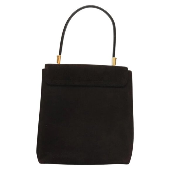 Salvatore Ferragamo Gancini Hand Bag Suede 2way Black Gold Auth BA2414 - Picture 2 of 16